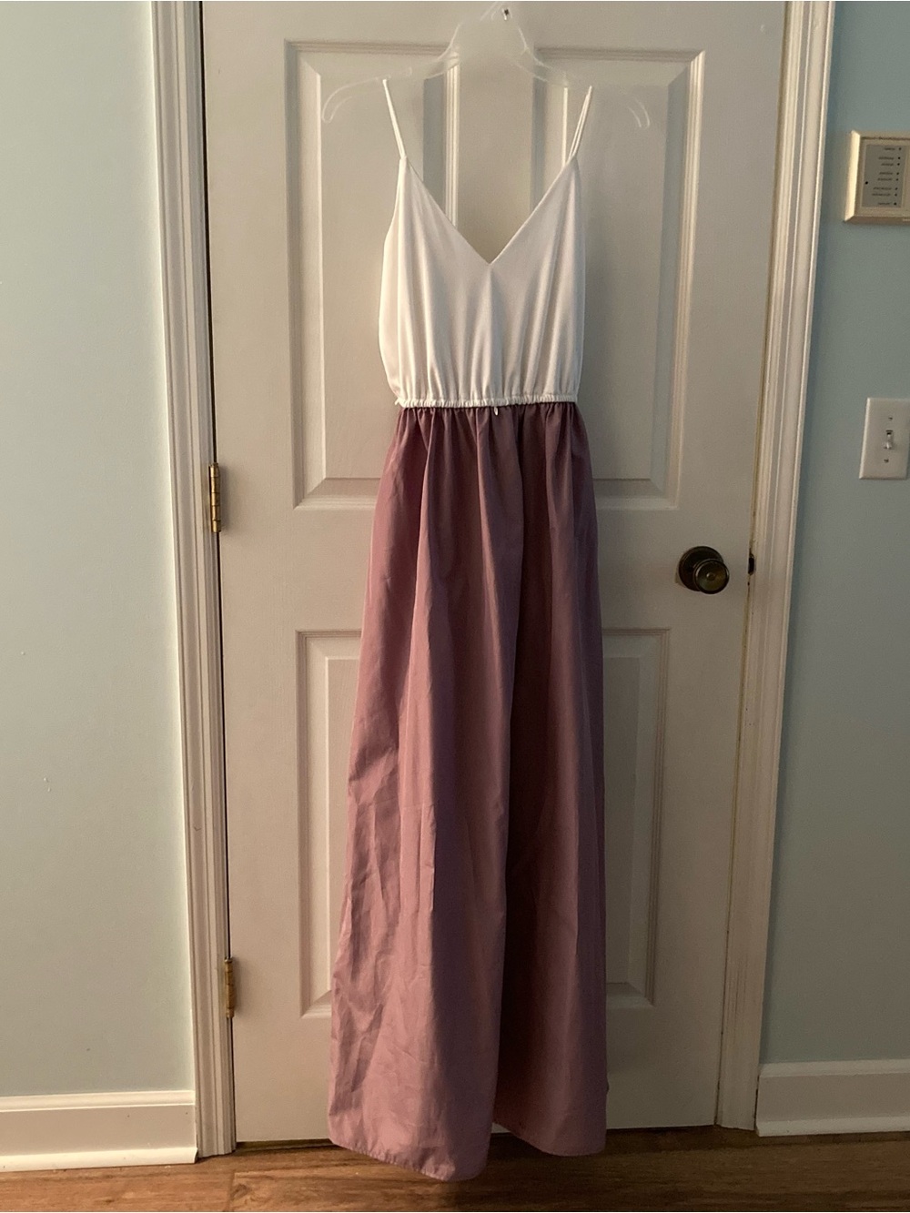 Two-Tone Maxi Dress — White Top with Purple Skirt